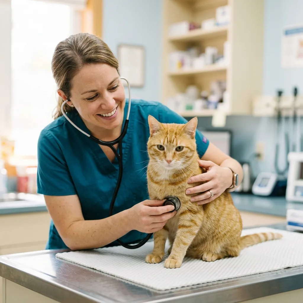 Veterinario revisando a un gato en una consulta general